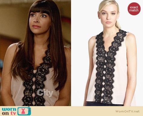 Robbi & Nikki Lace Trim Top worn by Hannah Simone on New Girl