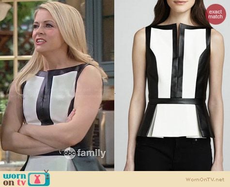 Robert Rodriguez Faux Leather Peplum Top worn by Melissa Joan Hart on Melissa & Joey