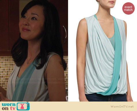 Robert Rodriguez Jersey Stripe Wrap Top worn by Yunjin Kim on Mistresses