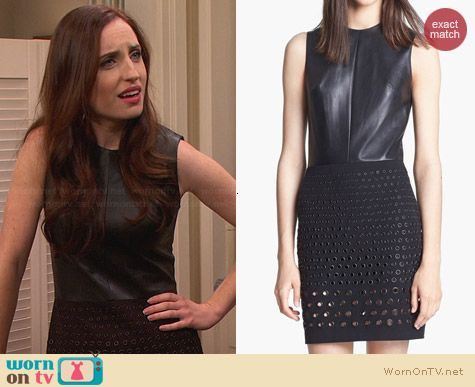 Robert Rodriguez Leather Grometted Dress worn by Zoe Lister Jones on FWBL