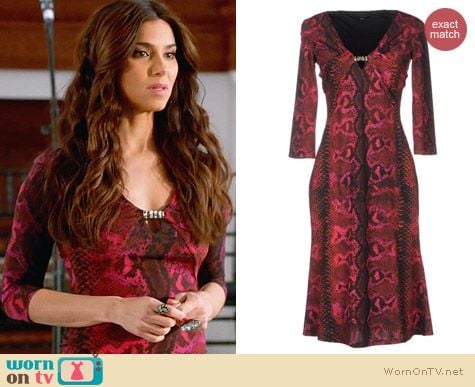 Roberto Cavalli Red Snake Print Knee Length Dress worn by Roselyn Sanchez