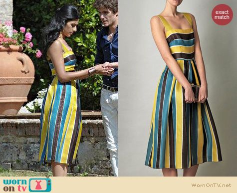 Royal Pains Fashion: Dolce & Gabbana Striped Organza dress worn by Reshma Shetty