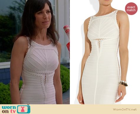 Royal Pains Fashion: Herve Leger Mesh detailed bandage dress worn by Perrey Reeves