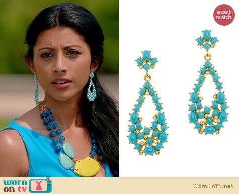 Royal Pains Fashion: Kenneth Jay Lane Turquoise Teardrop earrings worn by Reshma Shetty