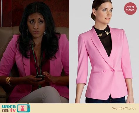 Royal Pains Fashion: Ted Baker Meeda Double Breasted blazer in pink worn by Reshma Shetty