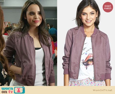 Rubbish Twill Bomber Jacket in Faded Rose Ginger worn by Soleil on Faking It