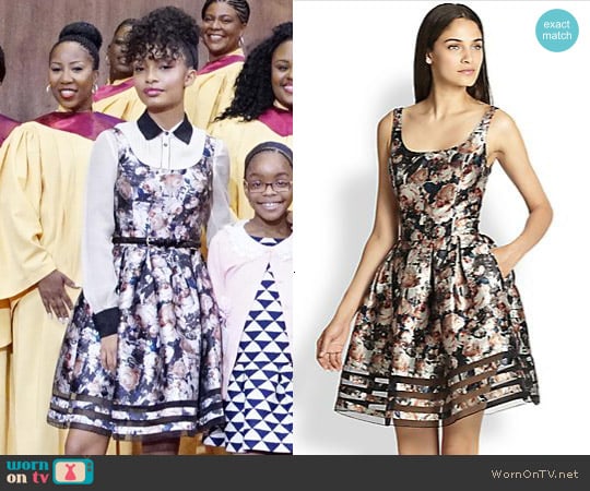 Sachin + Babi Facet Floral-Print Dress worn by Zoey Johnson (Yara Shahidi) on Black-ish