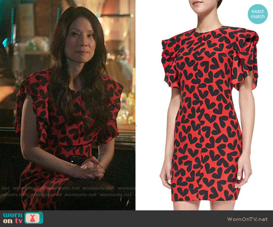 Saint Laurent Fluttering Silk Heart-Print Dress worn by Joan Watson (Lucy Liu) on Elementary