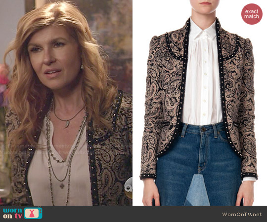 Saint Laurent Paisley Jacket with Stud Trim worn by Rayna Jaymes (Connie Britton) on Nashville