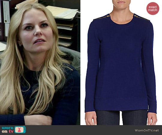 Saks Fifth Avenue Cashmere Cashmere Zip-Shoulder Pullover worn by Emma Swan (Jennifer Morrison) on Once Upon A Time