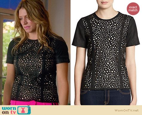 Saks Fifth Avenue RED Laser-Cut Leather Top worn by Jess Macallan on Mistresses