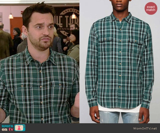 Salt Valley Osborn Plaid Shirt in Green worn by Jake Johnson on New Girl