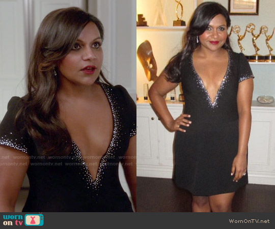 Salvador Perez Black Deep V Dress worn by Mindy Lahiri (Mindy Kaling) on The Mindy Project