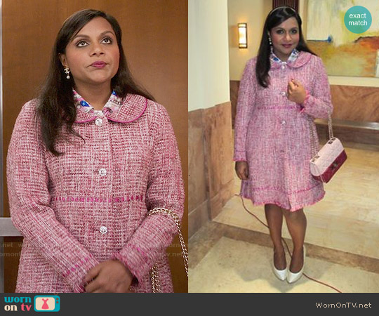 Salvador Perez Pink Tweed Peter Pan Collar Coat worn by Mindy Lahiri (Mindy Kaling) on The Mindy Project