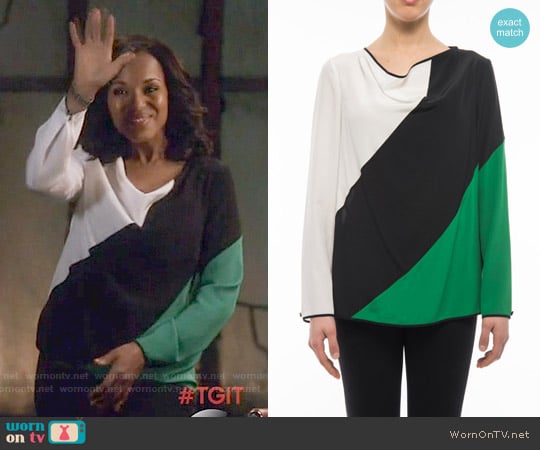 Salvatore Ferragamo Silk Colorblock Blouse worn by Olivia Pope (Kerry Washington) on Scandal