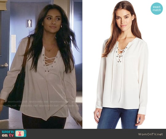 Sanctuary Lace Up Cafe Blouse worn by Emily Fields (Shay Mitchell) on Pretty Little Liars