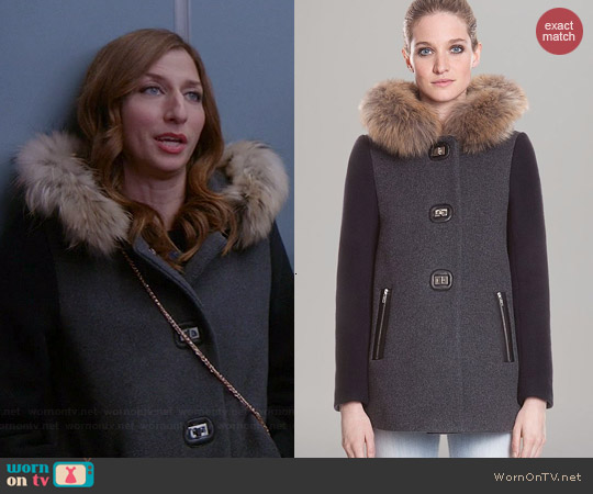 Sandro Color Block Fur Trim Hood Coat worn by Chelsea Peretti on Brooklyn 99