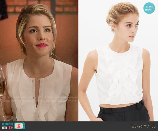 Sandro Edith Top worn by Felicity Smoak (Emily Bett Rickards) on Arrow