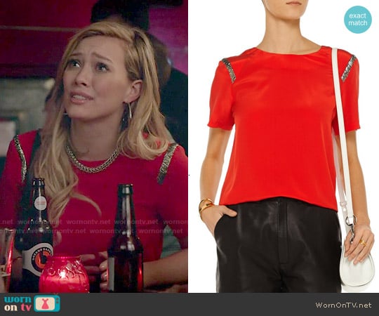 Sandro Eveil Silk Top worn by Kelsey Peters (Hilary Duff) on Younger