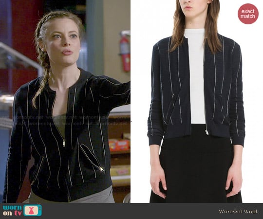 Sandro 'Gordon' Baseball Stripe Cardigan worn by Britta Perry (Gillian Jacobs) on Community