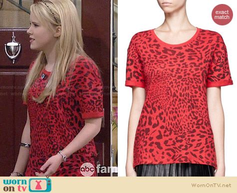 Sandro Red Leopard Print Tee worn by Taylor Sprietler on Melissa & Joey