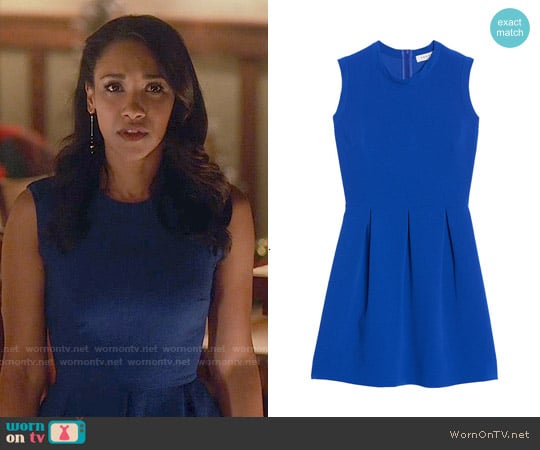 Sandro Regular Pleated Dress in Electric Blue worn by Iris West (Candice Patton) on The Flash