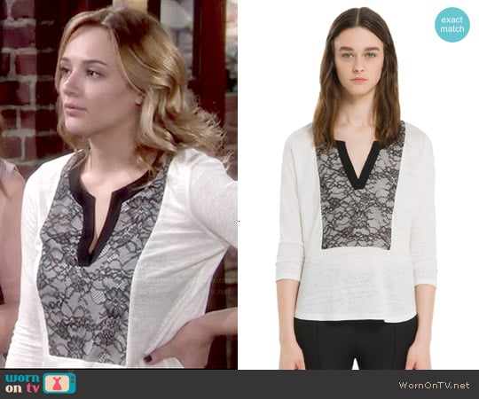 Sandro Tana Lace T-shirt worn by Summer Newman (Hunter King) on The Young and the Restless