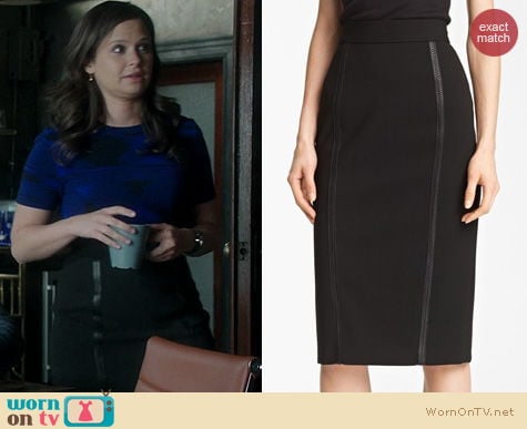 Scandal Fashion: Burberry leather trimmed pencil skirt worn by Katie Lowes