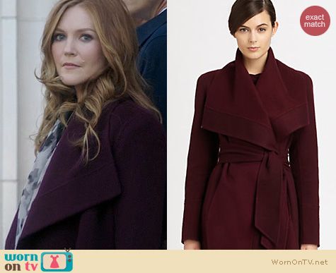 Scandal Fashion: Donna Karan Burgundy Draped Coat worn by Darby Stanchfield