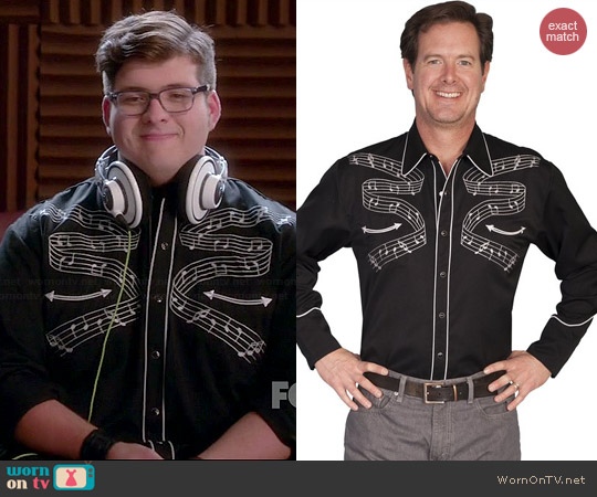 Scully Musical Notes Embroidered Retro Shirt worn by Noah Guthrie on Glee