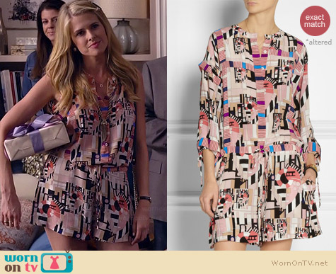 See by Chloe Geometric Printed Silk Romper worn by Sarah Wright Olsen on Marry Me