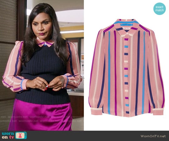 See by Chloé Printed Crepe de Chine Shirt worn by Mindy Lahiri (Mindy Kaling) on The Mindy Project