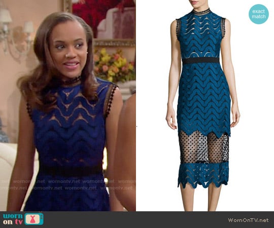 Self Portrait Scalloped Mixed-Lace Midi Dress worn by Nicole Avant (Reign Edwards) on The Bold and the Beautiful