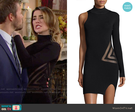 Self Portrait One-Sleeve Mesh-Trim Dress worn by Steffy Forrester (Jacqueline MacInnes Wood) on The Bold and the Beautiful