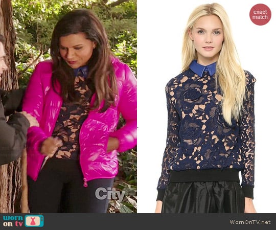 Self Portrait Textured Lace Sweatshirt worn by Mindy Kaling on The Mindy Project