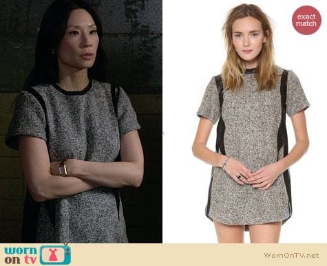 Shakuhachi leather and tweed shift dress worn by Lucy Liu on Elementary