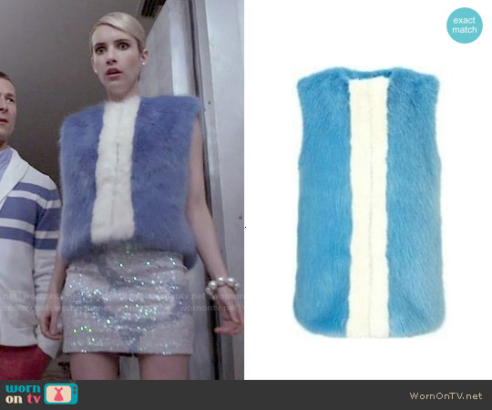 Shrimps Perry Fur Vest worn by Chanel Oberlin (Emma Roberts) on Scream Queens