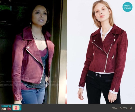 Silence + Noise Vegan Suede Biker Jacket worn by Bonnie Bennett (Kat Graham) on The Vampire Diaries