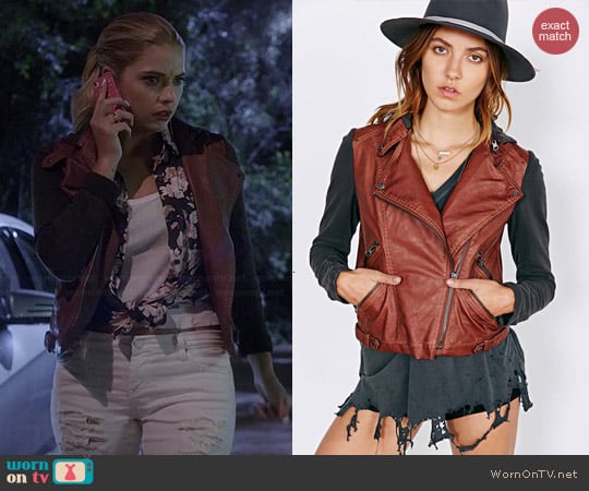 Silence + Noise Vegan Leather and Fleece Moto Jacket worn by Ashley Benson on PLL