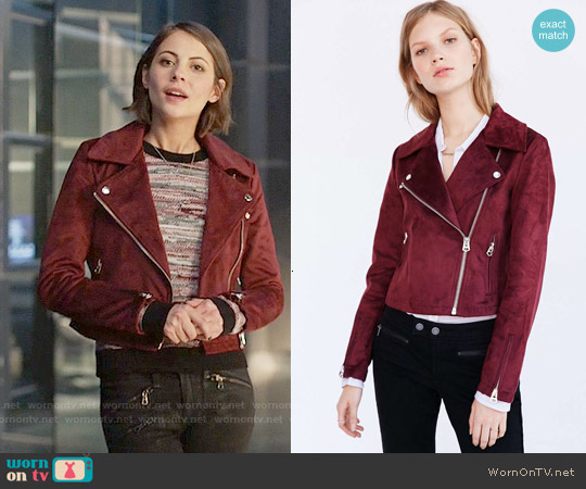 Silence + Noise Vegan Suede Biker Jacket worn by Thea Queen (Willa Holland) on Arrow