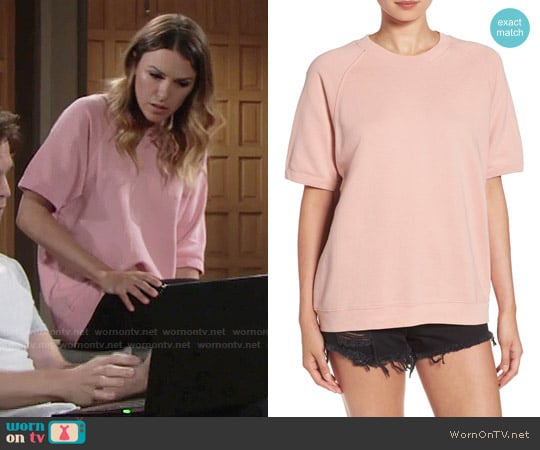 Sincerely Jules 'Cara' Short Sleeve Sweatshirt in Rose worn by Chloe Mitchell (Elizabeth Hendrickson) on The Young and the Restless