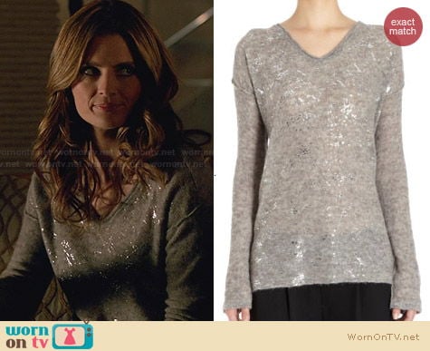 Skin Foiled Pullover worn by Stana Katic on Castle