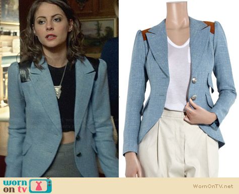 Smythe Wool Equestrian Blazer worn by Willa Holland on Arrow