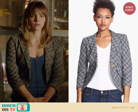 Smythe Leather Elbow Patch Check Linen Blazer worn by Katharine McPhee on Scorpion