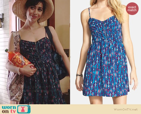 Socialite Print Pleat Bodice Dress worn by Cristin Milioti on A to Z