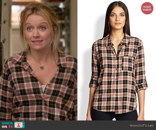 Soft Joie Annabella Plaid Shirt in Almond Multi worn by Caryn Goldfarb (Becki Newton) on Weird Loners