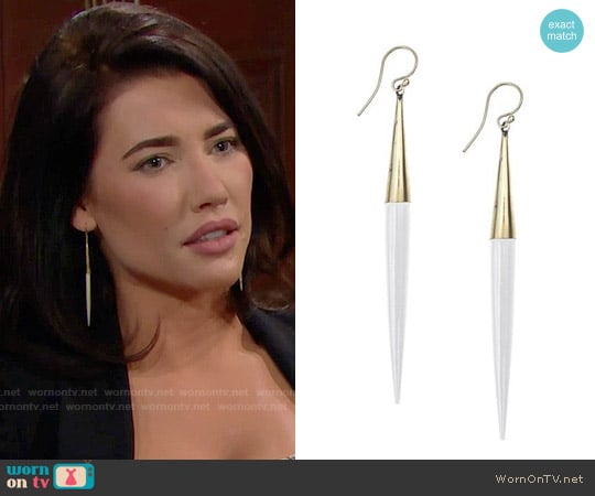 Soko Capped Quill Drop Earrings worn by Steffy Forrester (Jacqueline MacInnes Wood) on The Bold and the Beautiful