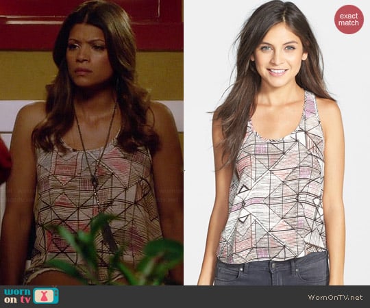 Soprano Print Racerback Tank worn by Andrea Navedo on Jane the Virgin