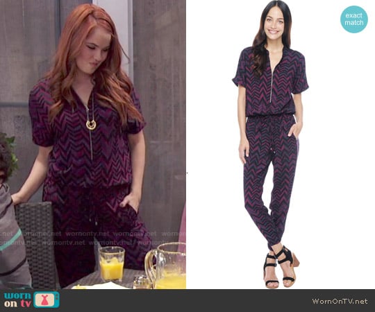 Splendid Aubergine Chevron Zip Jumpsuit worn by Jessie Prescott (Debby Ryan) on Jessie