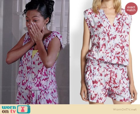 Splendid Desert Rain Tie-Dye Short Jumpsuit in Pink Flamingo worn by Yara Shahidi on Black-ish